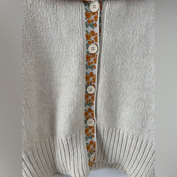 Zara Cream Knit Cardigan Floral-Trim Collar Cottagecore Women Medium Prairie - Picture 4 of 10